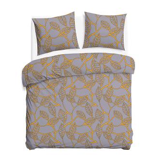 Pościel satyna bawełniana SATYNLOVE 180x200 szara w pomarańczowe liście