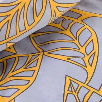 Pościel satyna bawełniana SATYNLOVE 180x200 szara w pomarańczowe liście