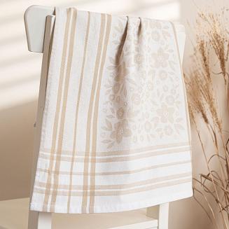 Ścierka kuchenna bawełna egipska FIOŁKA 50x70 kwiaty kratka beżowa