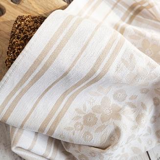 Ścierka kuchenna bawełna egipska FIOŁKA 50x70 kwiaty kratka beżowa