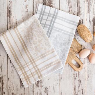 Ścierka kuchenna bawełna egipska FIOŁKA 50x70 kwiaty kratka beżowa