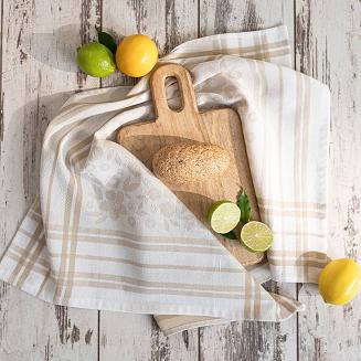 Ścierka kuchenna bawełna egipska FIOŁKA 50x70 kwiaty kratka beżowa