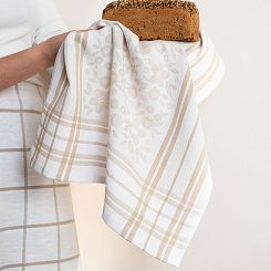 Ścierka kuchenna bawełna egipska FIOŁKA 50x70 kwiaty kratka beżowa