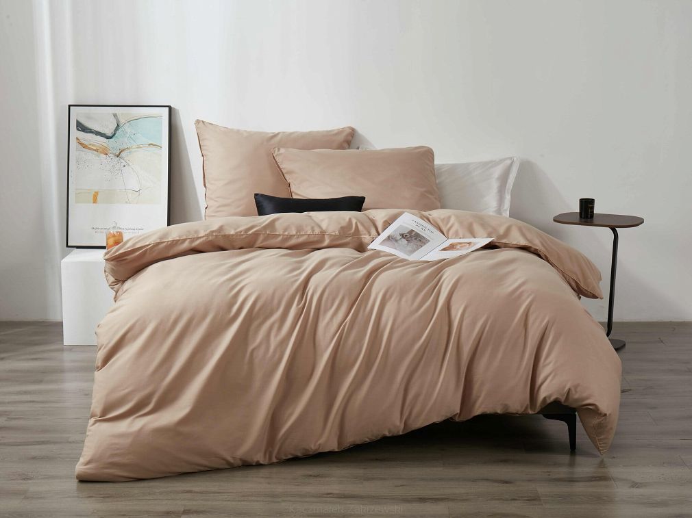 Pościel satyna bawełniana Queen Premium 220x200 biała ze złotą lamówką