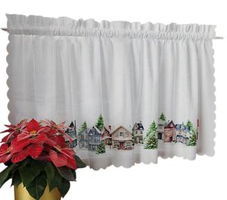 Zazdrostka świąteczna ZIMOWE MIASTECZKO 100x60 biała wielokolorowa domki choinki