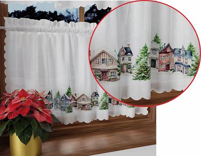 Zazdrostka świąteczna ZIMOWE MIASTECZKO 100x60 biała wielokolorowa domki choinki