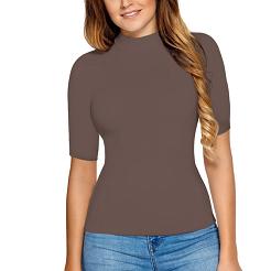 Bluzka damska półgolf z krótkim rękawem LAYLA kakaowa