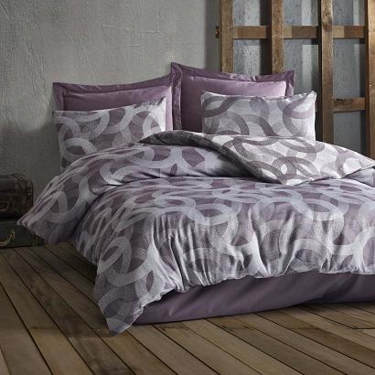 Pościel bawełniana SPOTY PURPLE 160x200 COTTONLOVE JACQUARD fioletowa geometryczny wzór
