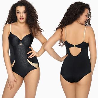 Strój kąpielowy jednoczęściowy full cup SKJ 46 czarny złote wstawki