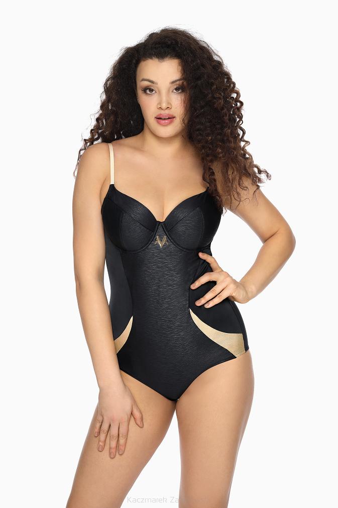 Strój kąpielowy jednoczęściowy full cup SKJ 46 czarny złote wstawki