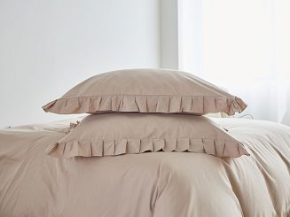 Pościel satyna bawełniana 220x200 Ruffy Premium beżowa z falbanką