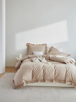 Pościel satyna bawełniana 220x200 Ruffy Premium beżowa z falbanką