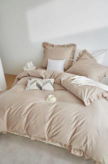 Pościel satyna bawełniana 220x200 Ruffy Premium beżowa z falbanką