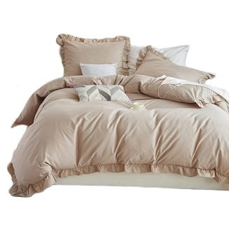 Pościel satyna bawełniana 220x200 Ruffy Premium beżowa z falbanką