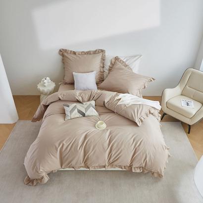 Pościel satyna bawełniana 220x200 Ruffy Premium beżowa z falbanką