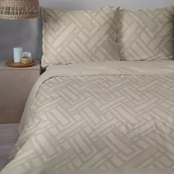 Pościel satynowa Home Satin 220x200 beżowa w geometryczny wzór