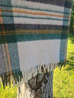 Koc wełniany z frędzlami Krzyś II 160x200 kratka ekri zielony grafitowy