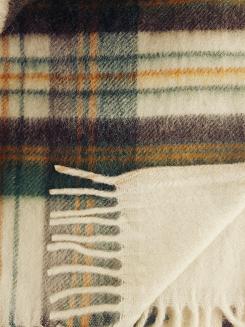 Koc wełniany z frędzlami Krzyś II 160x200 kratka ekri zielony grafitowy