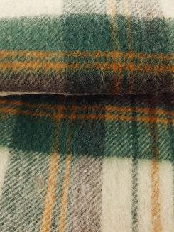 Koc wełniany z frędzlami Krzyś II 160x200 kratka ekri zielony grafitowy