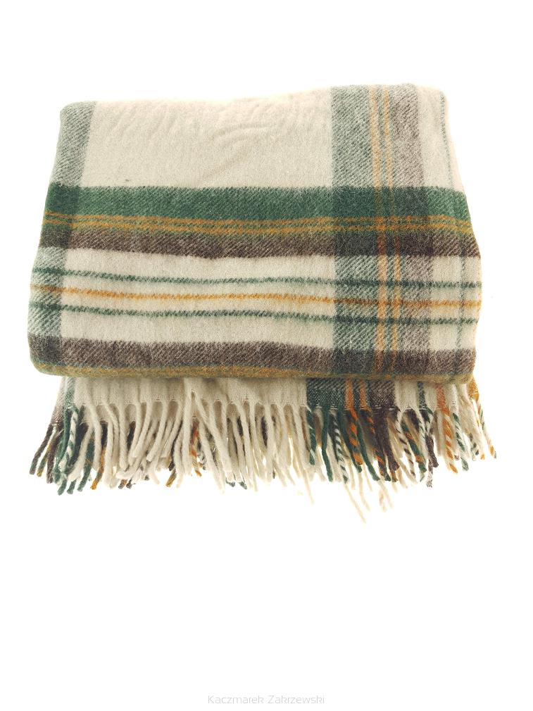 Koc wełniany z frędzlami Krzyś II 160x200 kratka ekri zielony grafitowy