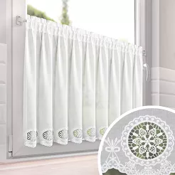Zazdrostka gotowa na taśmie LILA 150x70 Eurofirany biała bawełniana ażurowy haft na dole