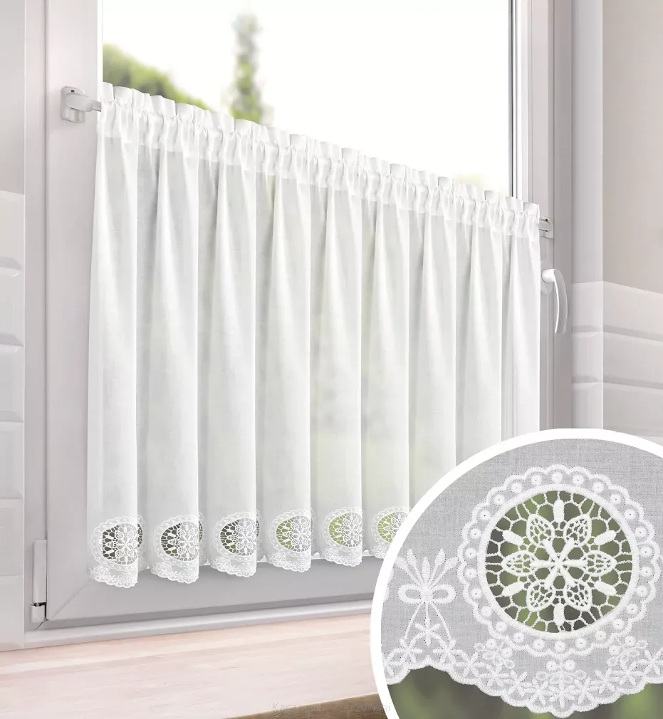 Zazdrostka gotowa na taśmie LILA 150x70 Eurofirany biała bawełniana ażurowy haft na dole