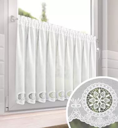 Zazdrostka gotowa na taśmie LILA 150x70 Eurofirany biała bawełniana ażurowy haft na dole