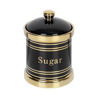 Pojemniki ceramiczne do kuchni ADELA komplet 3 szt. czarne złote kawa herbata cukier