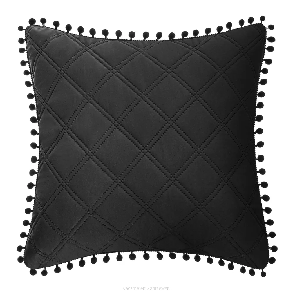 Poszewka dekoracyjna POMPOO 45x45 czarna z pomponami