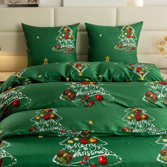Pościel świąteczna 140x200 zielona choinki