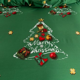 Pościel świąteczna 140x200 zielona choinki