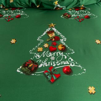 Pościel świąteczna 140x200 zielona choinki