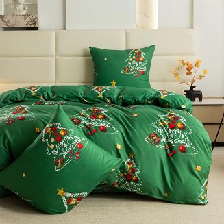 Pościel świąteczna 140x200 zielona choinki
