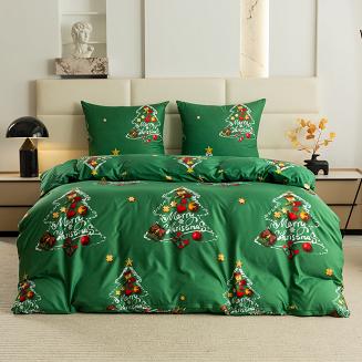 Pościel świąteczna 140x200 zielona choinki