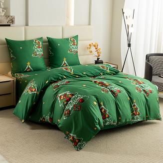 Pościel świąteczna 140x200 zielona choinki
