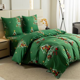 Pościel świąteczna 140x200 zielona choinki
