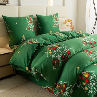 Pościel świąteczna 140x200 zielona choinki