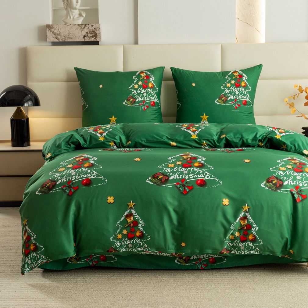 Pościel świąteczna 140x200 zielona choinki