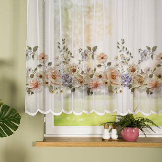 Firanka żakardowa na szelkach KWIATY Z EFEKTEM WYSZYWANIA 240x140 biała