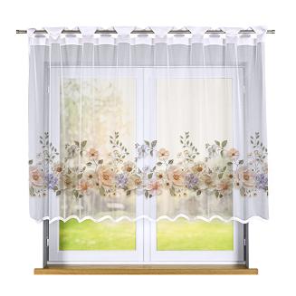 Firanka żakardowa na szelkach KWIATY Z EFEKTEM WYSZYWANIA 240x140 biała