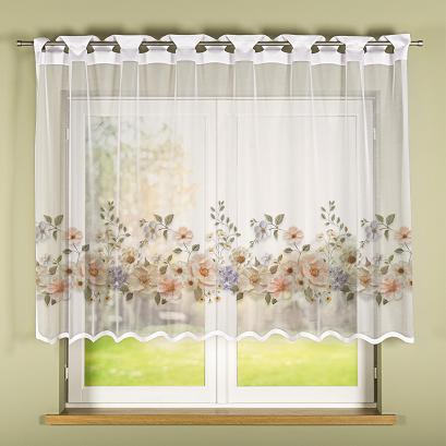 Firanka żakardowa na szelkach KWIATY Z EFEKTEM WYSZYWANIA 240x140 biała wielokolorowa