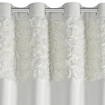 Zasłona gotowa na przelotkach ROSES 140x250 Eva Minge Eurofirany kremowa z 6 pasami róż na górze