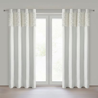 Zasłona gotowa na przelotkach ROSES 140x250 Eva Minge Eurofirany kremowa z 6 pasami róż na górze