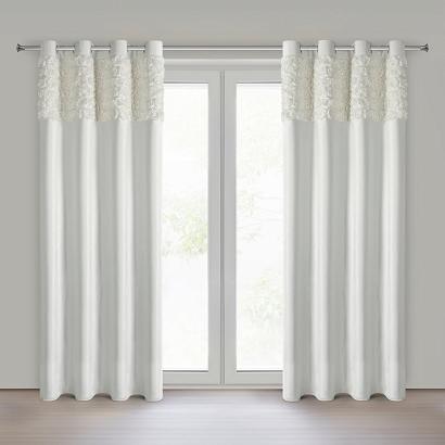 Zasłona gotowa na przelotkach ROSES 140x250 Eva Minge Eurofirany kremowa z 6 pasami róż na górze