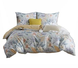 Pościel satyna bawełniana 140x200 szałwiowa beżowa wieloklorowe kwiaty