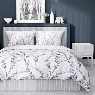 Pościel satynowa 220x200 Detexpol szara grafitowa gałązki