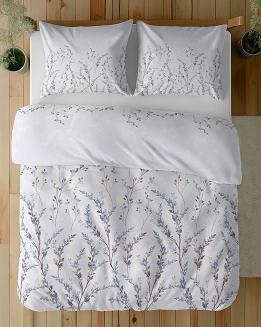 Pościel satynowa 220x200 Detexpol szara grafitowa gałązki