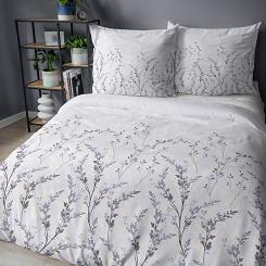 Pościel satynowa 220x200 Detexpol szara grafitowa gałązki