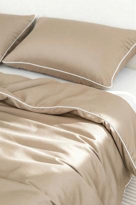 Pościel bambusowa 220x200 ciemnobeżowa z białą bizą