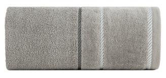 Ręcznik bawełniany z welurową bordiurą w ozdobne paseczki NEL 70x140 Eurofirany stalowy